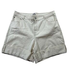 Future Collective Womens Off-White Denim Cuffed Shorts Size 17 Cream Cotton